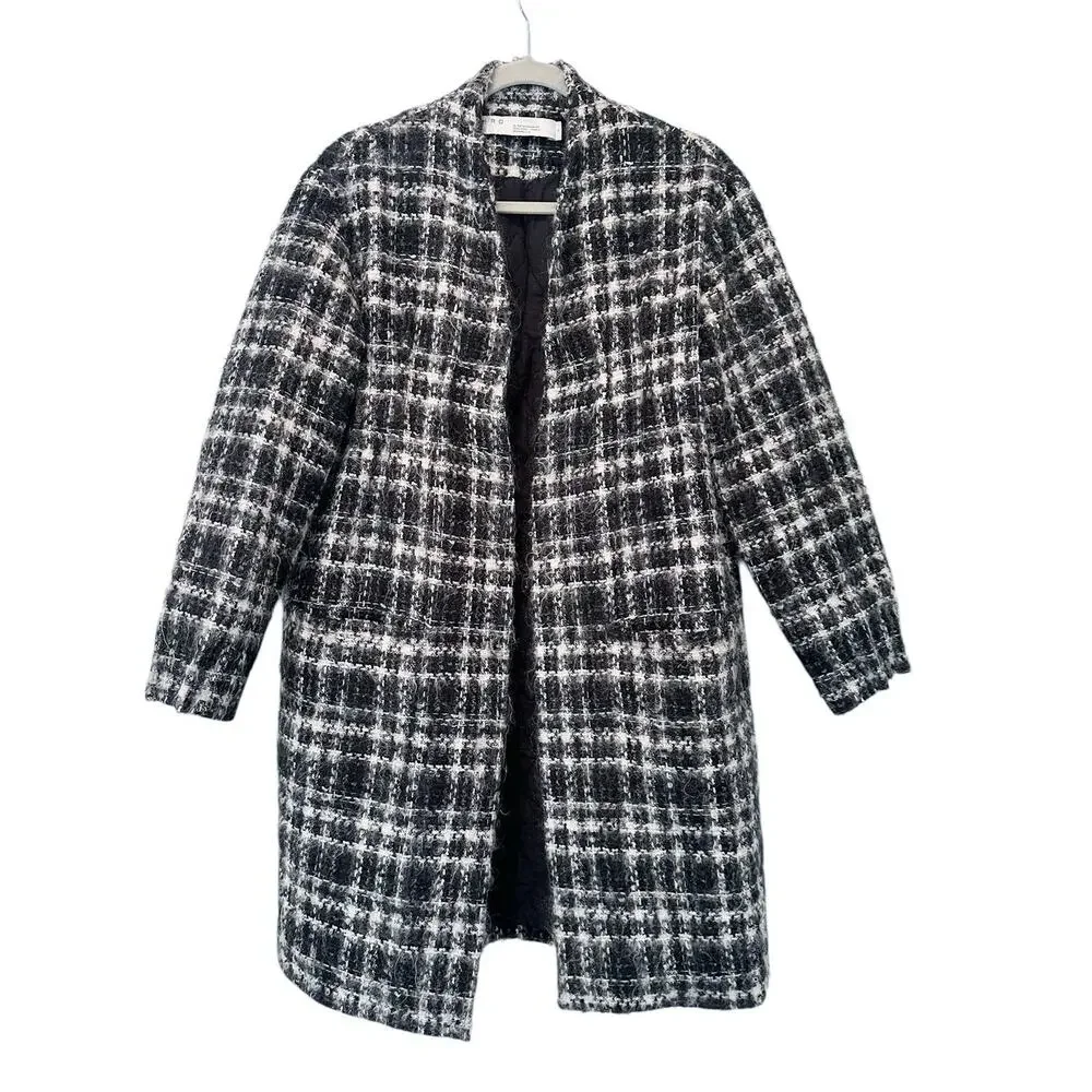 IRO Black Plaid Mohair Wool Blend Coat 36